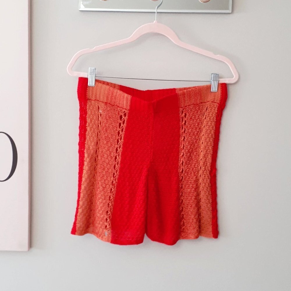 NWOT Zara crochet-like open weave knit-like striped elastic high waist shorts, M - Picture 10 of 12
